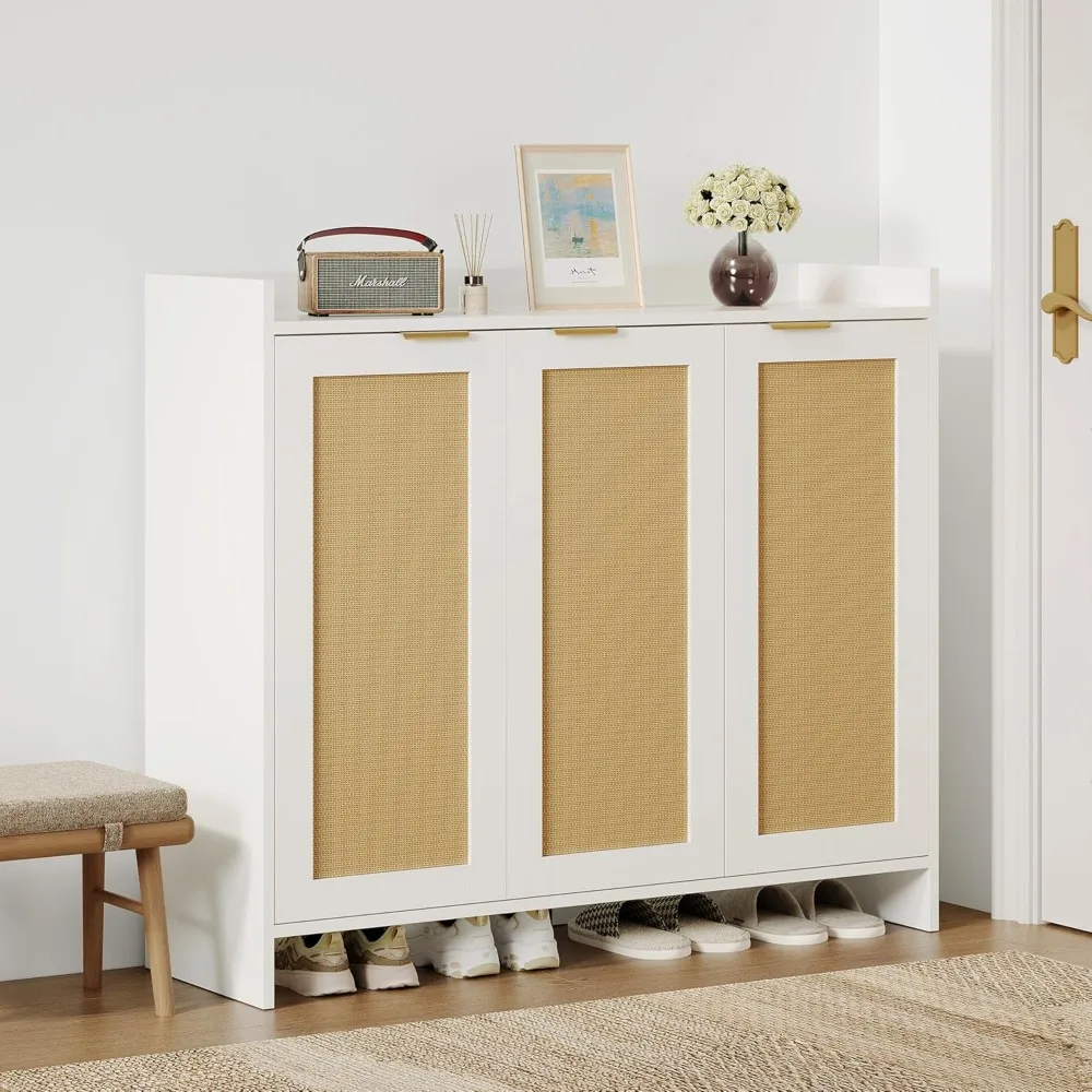 

Shoe Cabinet, 41" Tall Rattan Shoe Storage Organizer Cabinet, Adjustable Shelves, 6-Tier Farmhouse Boho Wooden, Customized