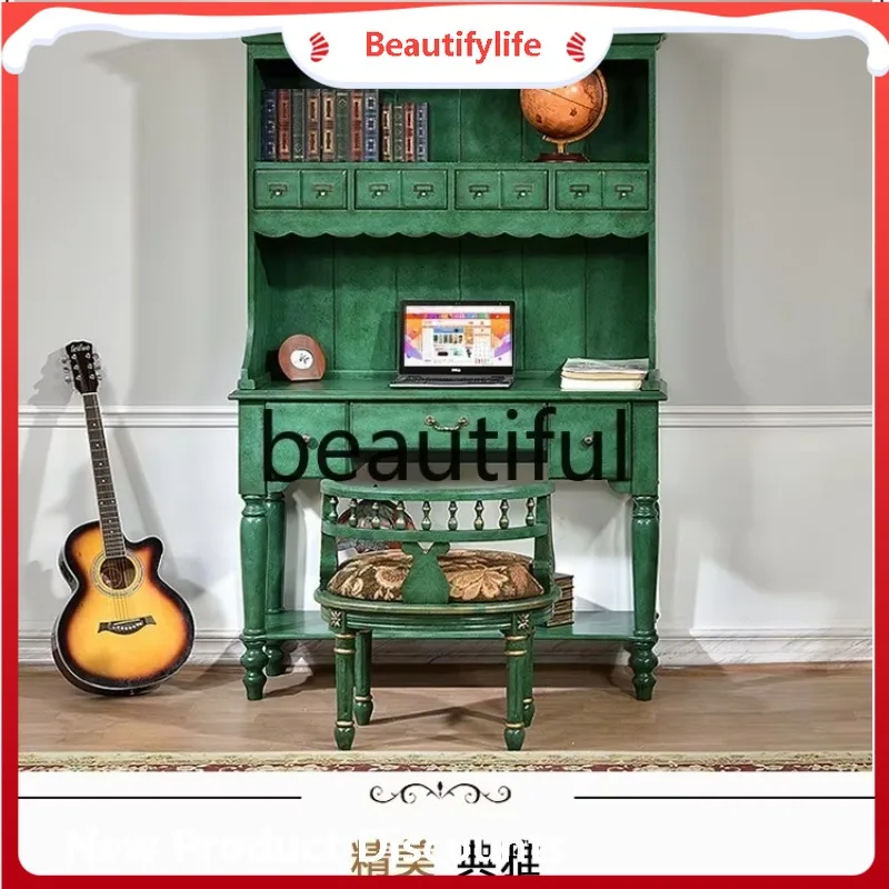 

Solid wood desk bookshelf combination, Mediterranean creative desk shelf H