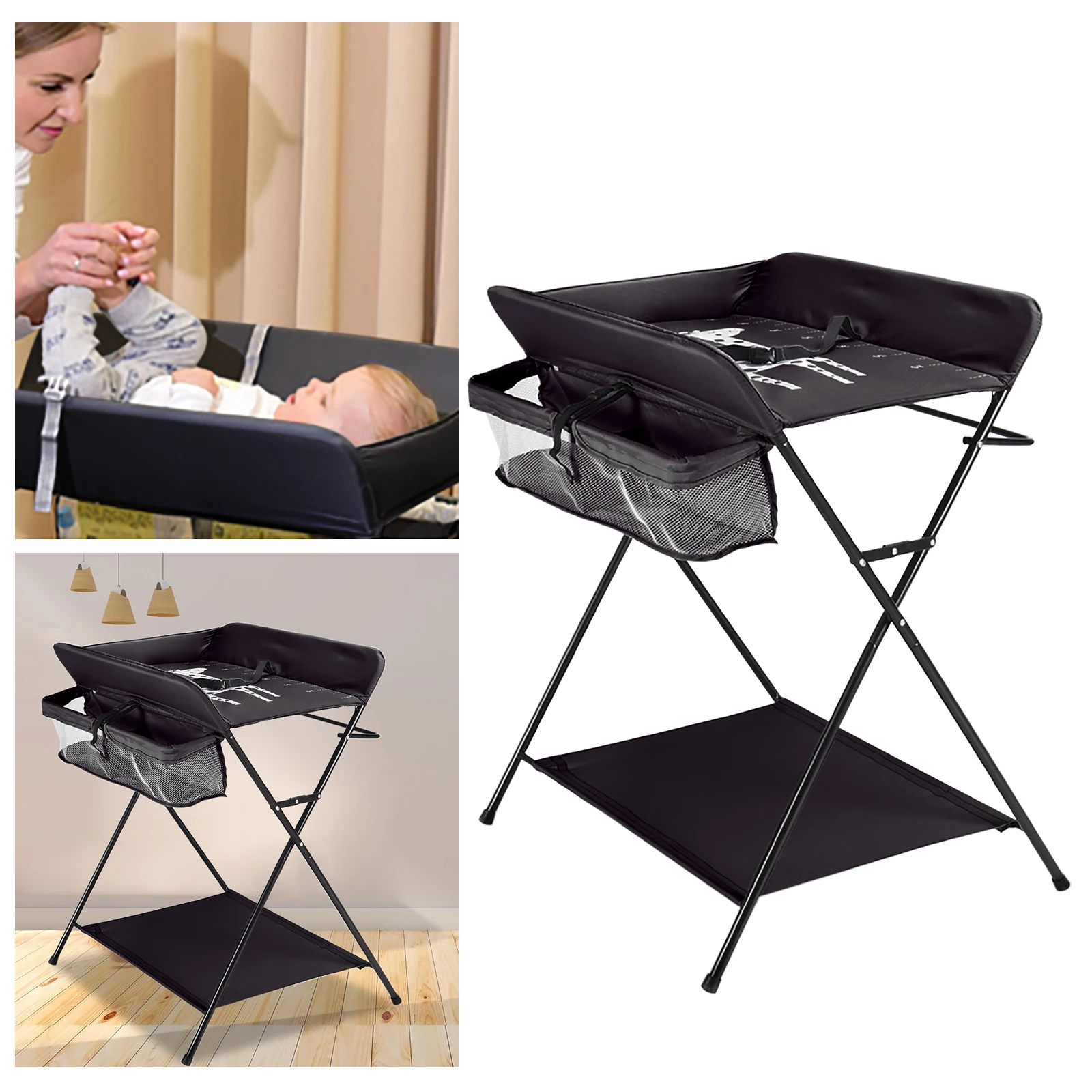 Klappbarer Wickelt isch, Wickelt isch mit 3 Fächern, Wickel unterlage für Babys bis zu 12 Monaten (schwarz)