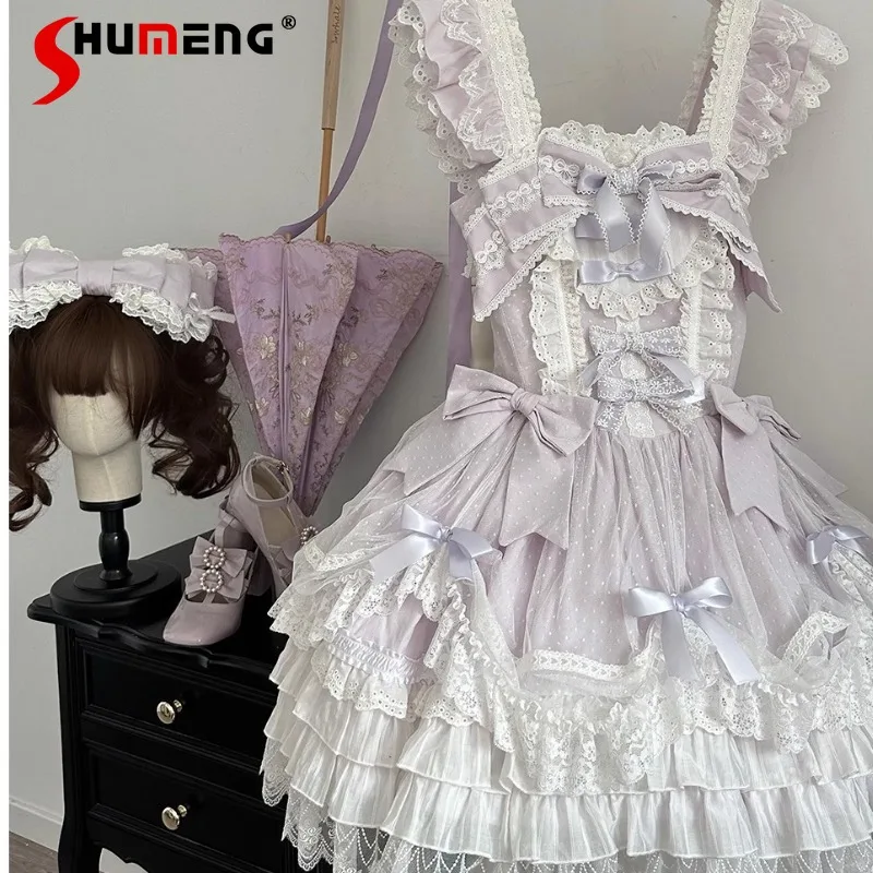 

Women's Clothing Sweet Cute Purple Ballet Style Lolita Jsk Dress Elegant Temperament Japanese Rojita Bow Lace Princess Dresses