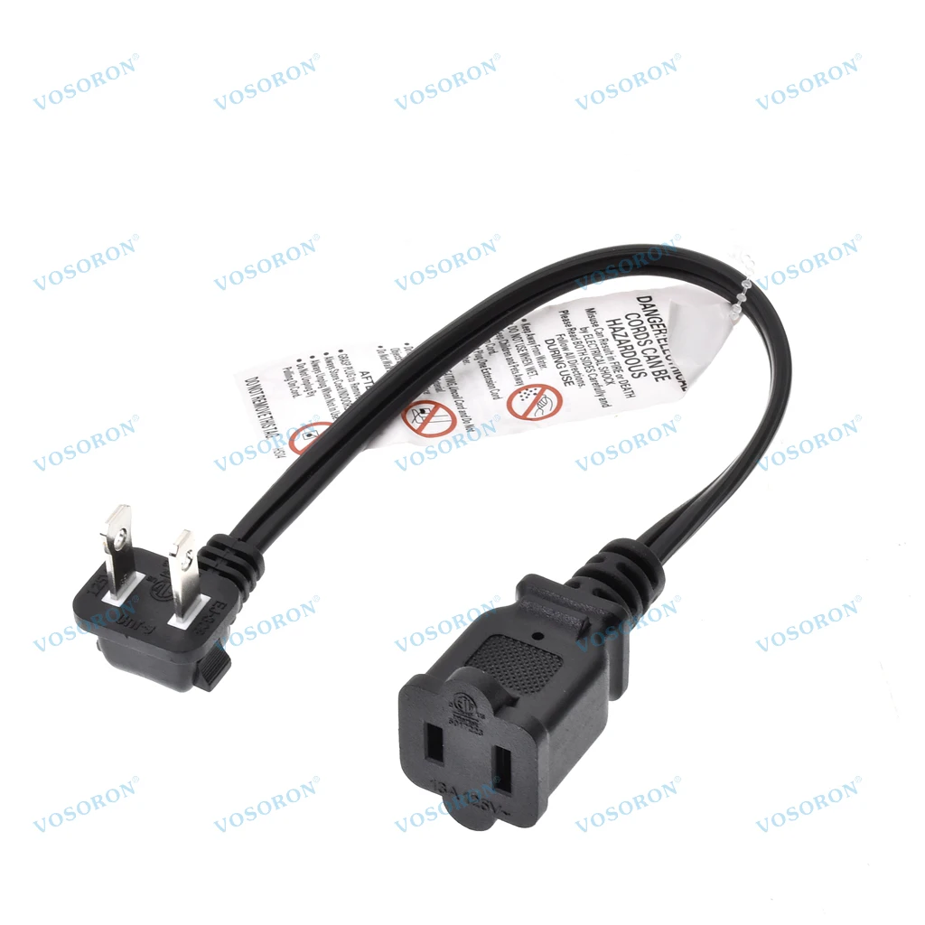 Right Angled Polarized US 2-Prong Male to Female Extension Cord, Nema 1-15P to 1-15R Power Outlet Extension Cable 16AWG (1FT)