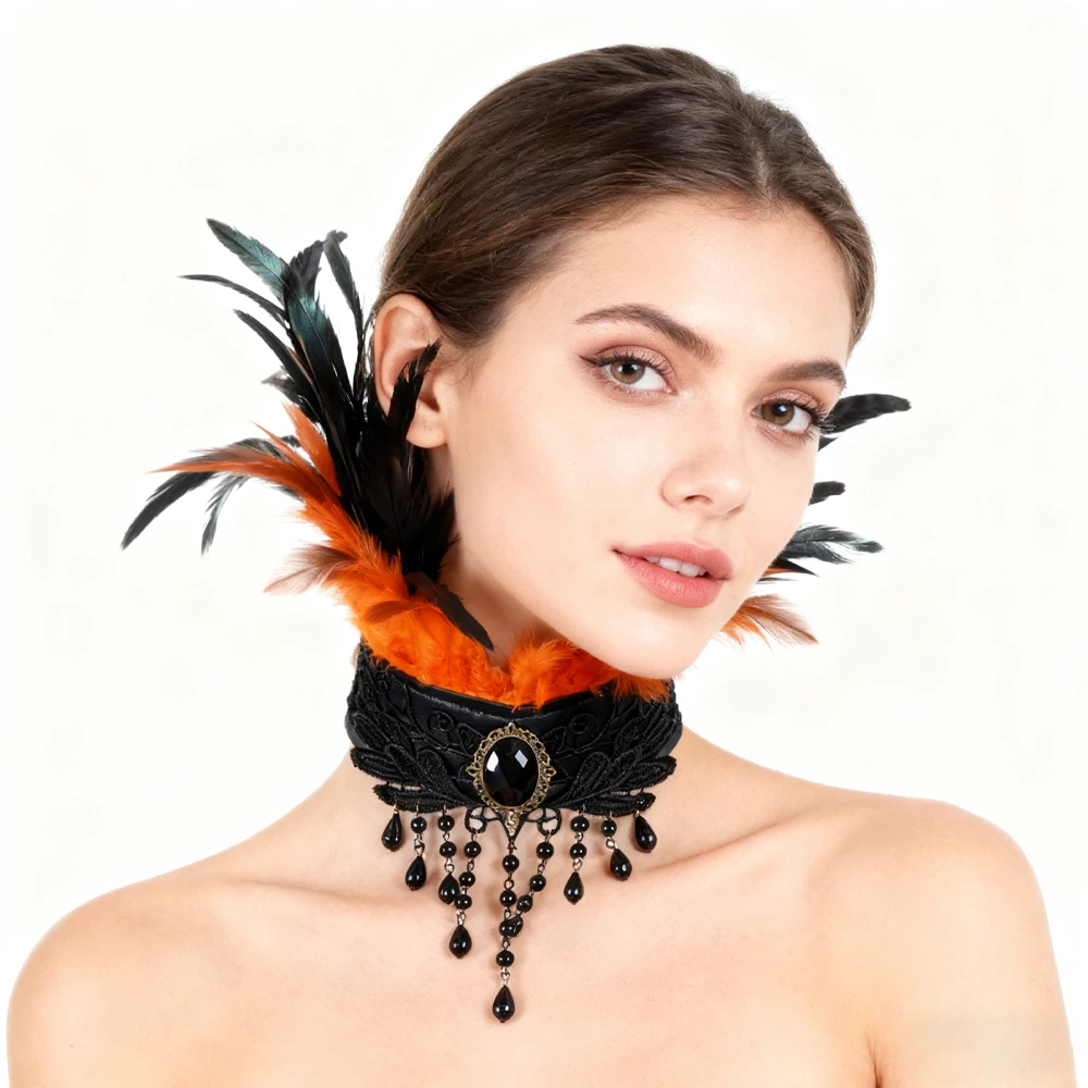 

Накладной воротник с перьями, аксессуар для шеи, регулируемая искусственная кожа с воротником с перьями, подходит для косплея и вечеринки в честь Хэллоуина