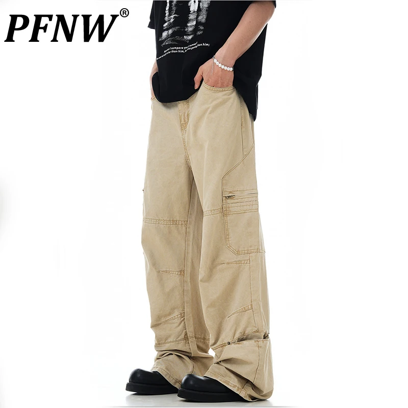 

PFNW New Fashion Men's Casual Pants Spliced Pockets High Street Loose Straight Overalls 2024 Summer Street Wear Male 28W3872