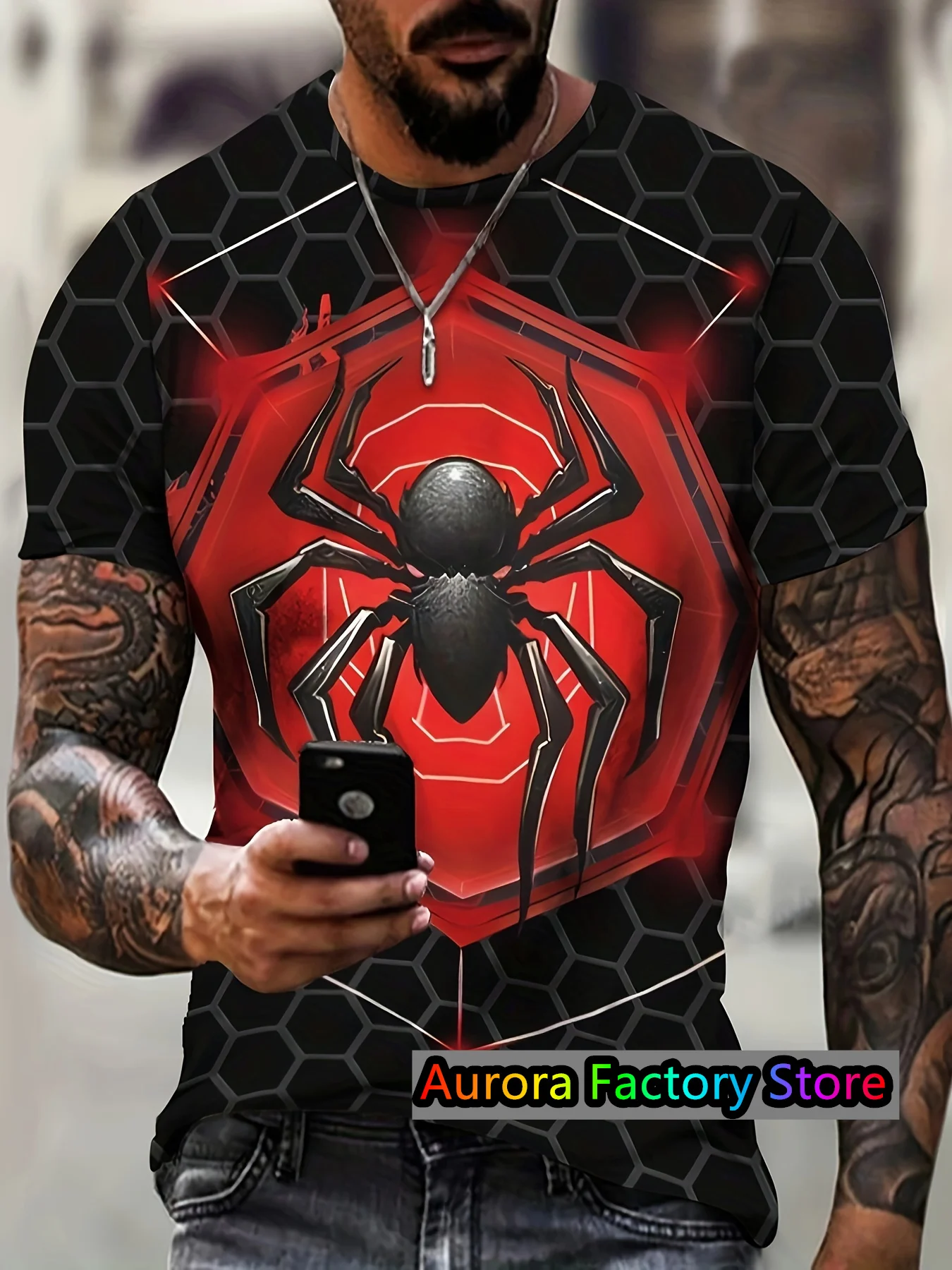 Camiseta informal con estampado 3D de araña para hombre, ropa de calle de gran tamaño, manga corta, cuello redondo, Harajuku