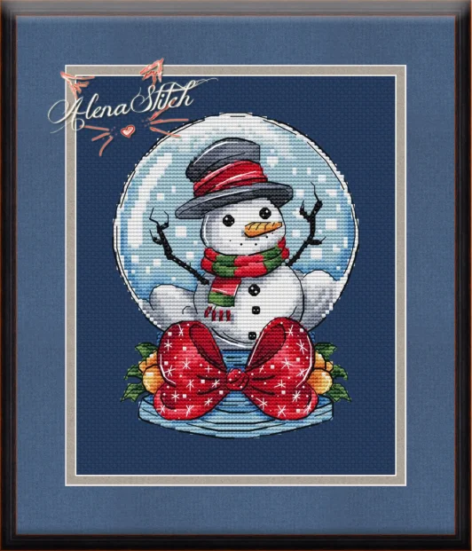 7-snowman in a crystal ball 22-26 DIY Cross Stitch Kit Aida 14CT 14CT Canvas Fabric Embroidery Set Living Room Decor