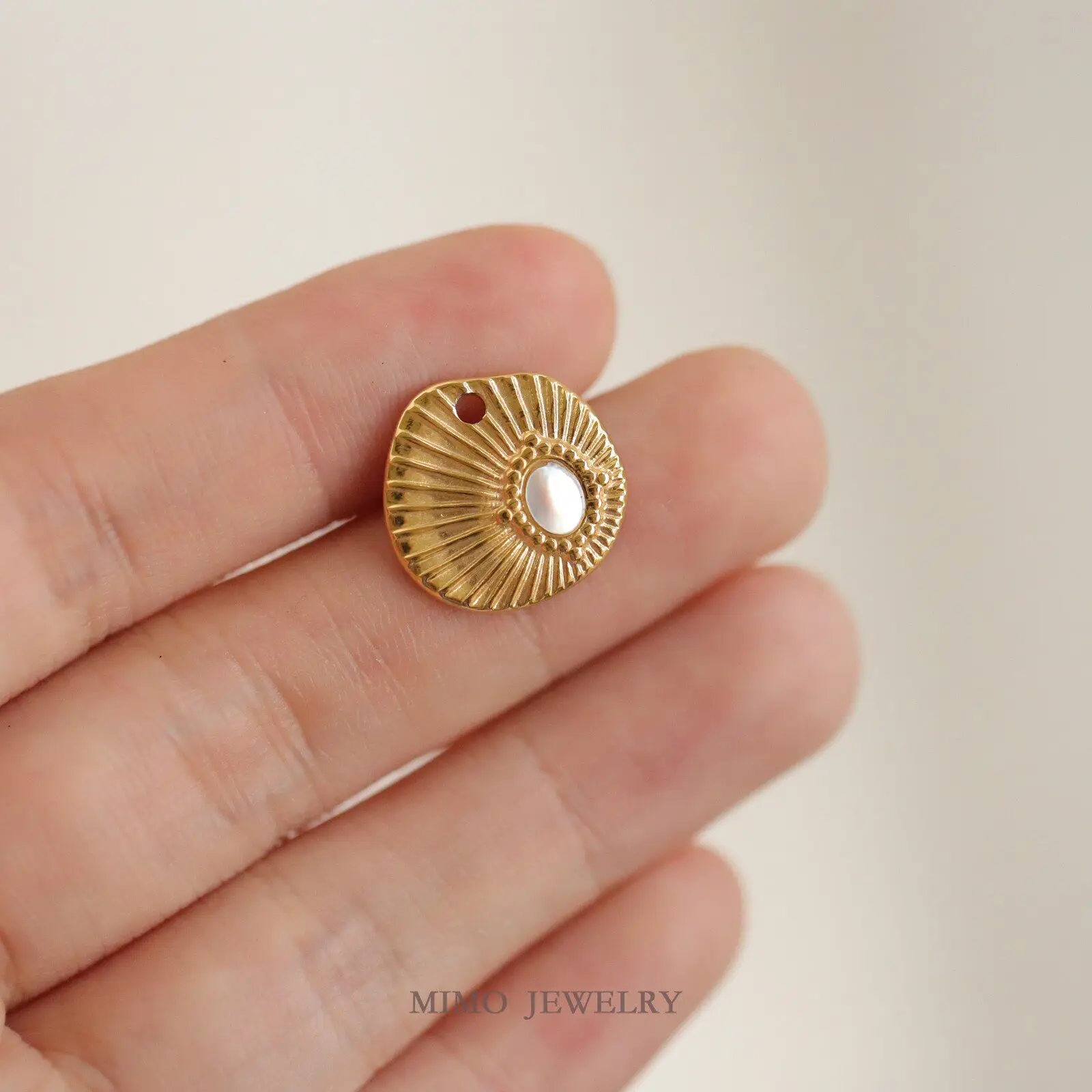 Titanium Steel Gold-plated Irregular Round Oval Fritillary Charms Pendant For Jewelry Making DIY Bracelet Accessories Findings