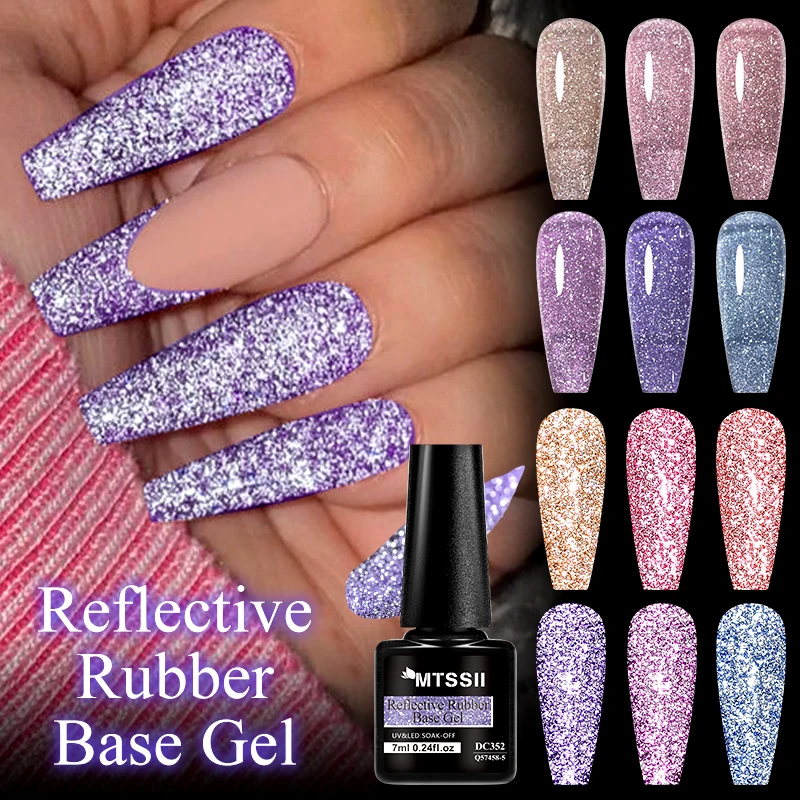 Mtssii-esmalte de uñas de Gel, Base de goma reflectante con purpurina, barniz de uñas de Gel UV, semipermanente, brillante, 7ml