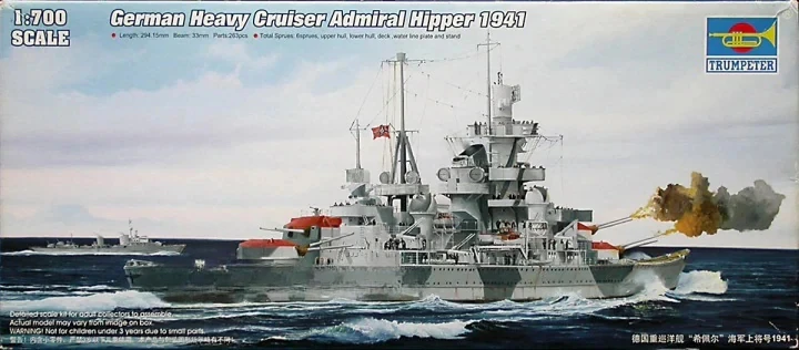 Kit de modelo de navio montado de plástico trompetista 05776 alemão cruzador almirante hipper 1941 escala 1/700