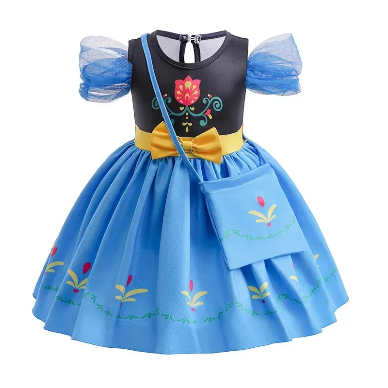 Nuevo vestido de princesa de manga corta de Frozen Anna para bebé, disfraz de Cosplay estampado para niña pequeña, ropa de Carnaval para fiesta de cumpleaños para niños
