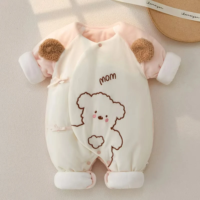 Newborn Baby Clothes Cute Bear Romper Boys Cartoon Jumpsuit Infant Plus Velvet Crawl Suit Girls Onesie Autumn Winter Outwear New