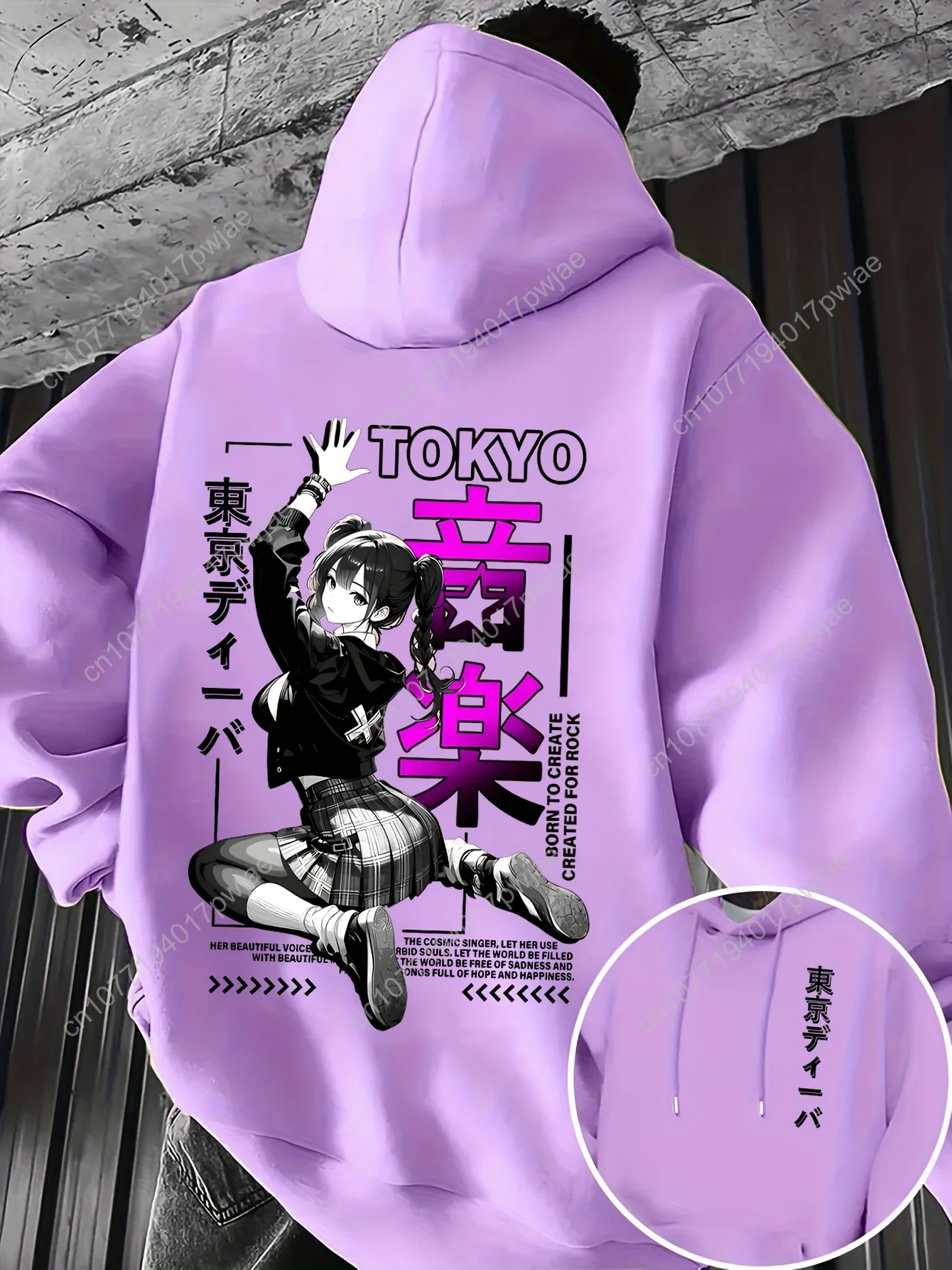 Moletom com capuz masculino do festival de música de Tóquio – Moletom pulôver gráfico de anime girl, moletom com capuz com cordão e estampa frontal nas costas para