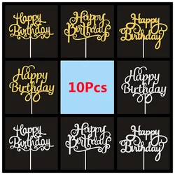 10 Pcs / Bag Gold Silver English Happy Birthday  Cake Toppers  Birthday Party Decorations   Baking DIY Accessories