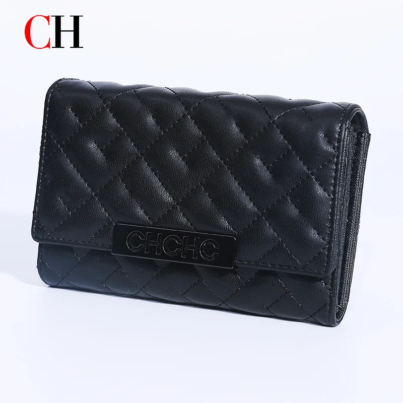

CH Quilted Leather Effect Flap Purse Fashionable Compact Wallet For Women Daily Commute Travel And Everyday Storage Needs