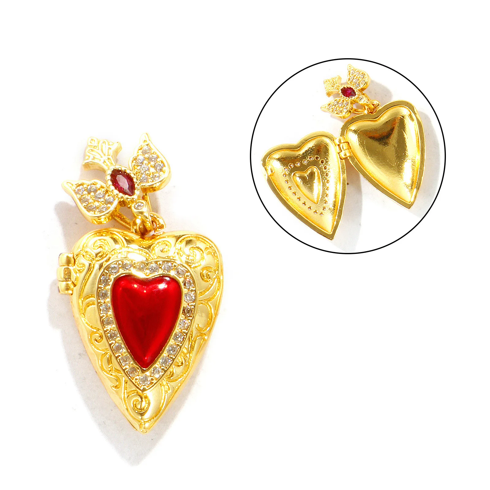 1 Stück Messing Valentinstag Bild-Foto-Medaillon-Anhänger Herz Blume 18K Vergoldet Öffnbar Charms DIY Halskette Großhandel – Detail 9