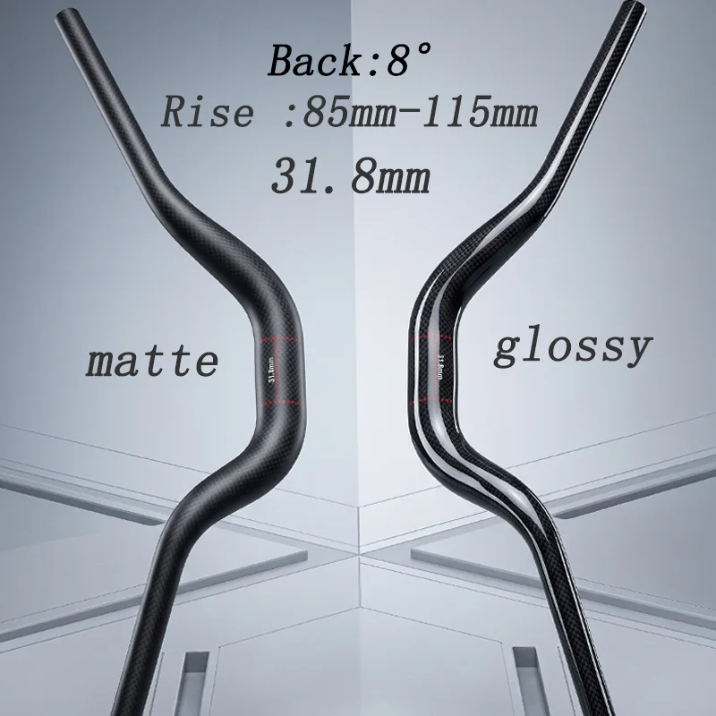 rise/drop  Mountain Bike 3K Full Carbon Fibre Handlebar Carbon Bicycle  MTB Carbon Light Parts 31.8mm Back 8° Rise 85-115mm