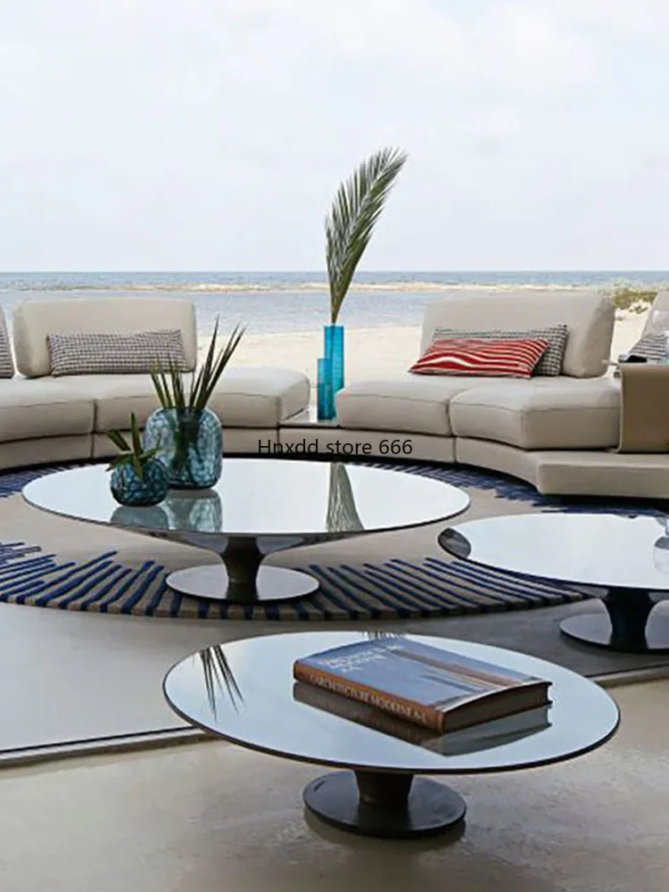 Living room household special-shaped simple stainless steel glass round coffee table