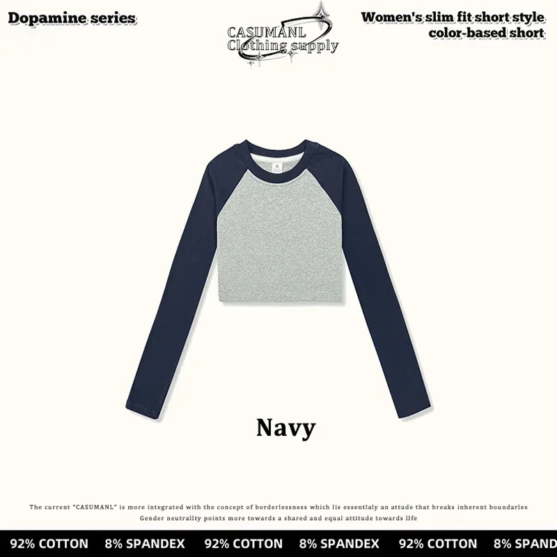 CASUMANL-T-shirt à Manches sulfet Col Rond pour Femme, Vêtement Court et Décontracté, de Marque, avec décennie age de Documents