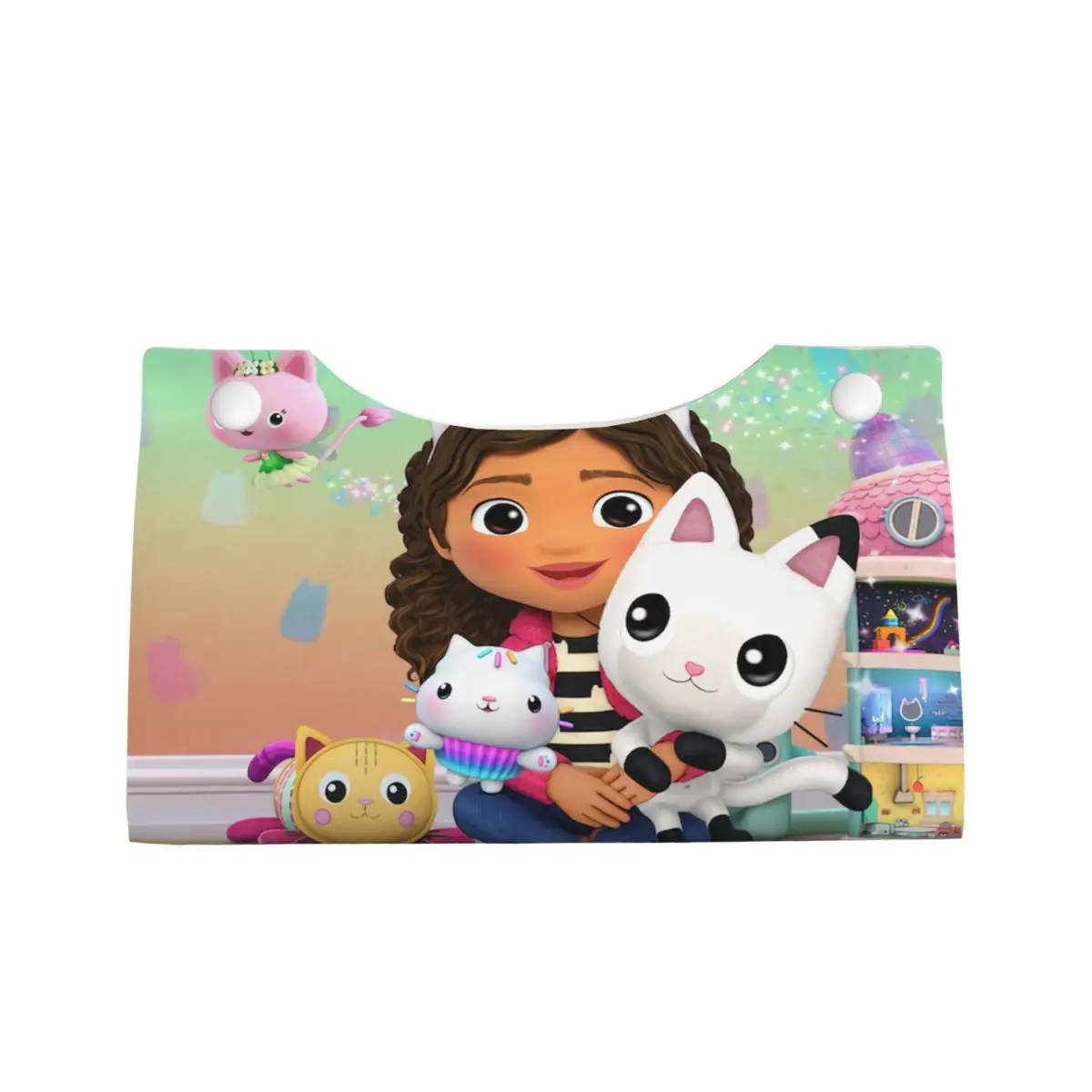 Custom Gabbys Dollhouse Tissue Box Cover Rectangular PU Leather Gabby Cat Pandy Paws Facial Tissues Holder for Home