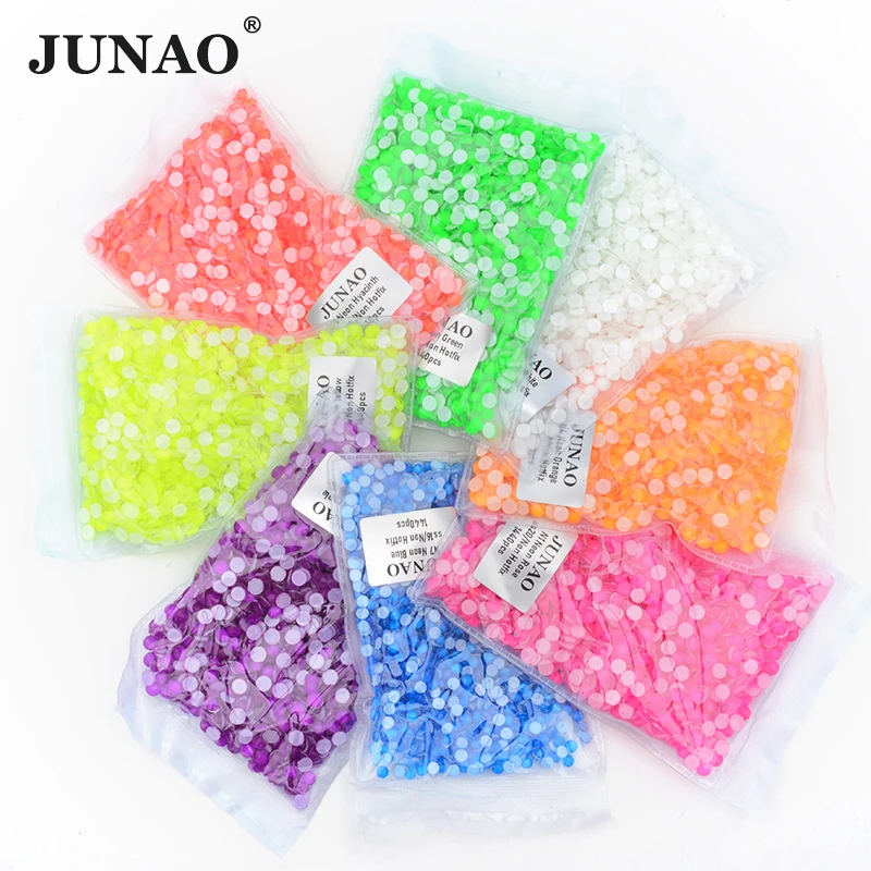 JUNAO SS6 SS16 SS20 SS30 Neon Yellow Glass Rhinestones Flatback Crystal Strass Nail Stones Non Hotfix For Cup Decoration