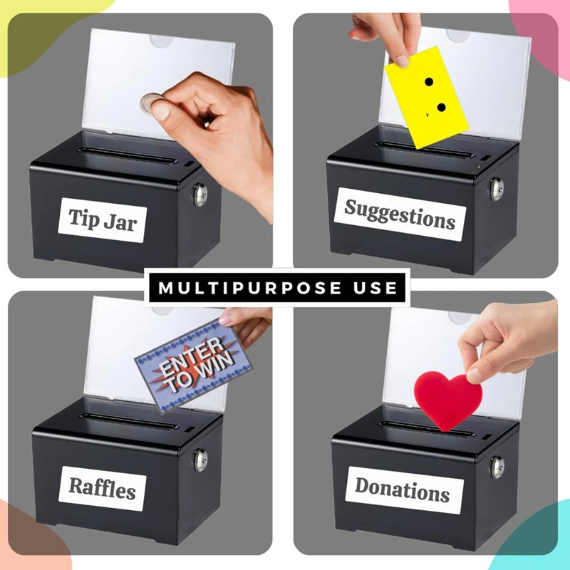 Donation Box With Lock - Acrylic Suggestion Box With Slot, Ballot Lock Box With Sign Holder For Raffle, Voting