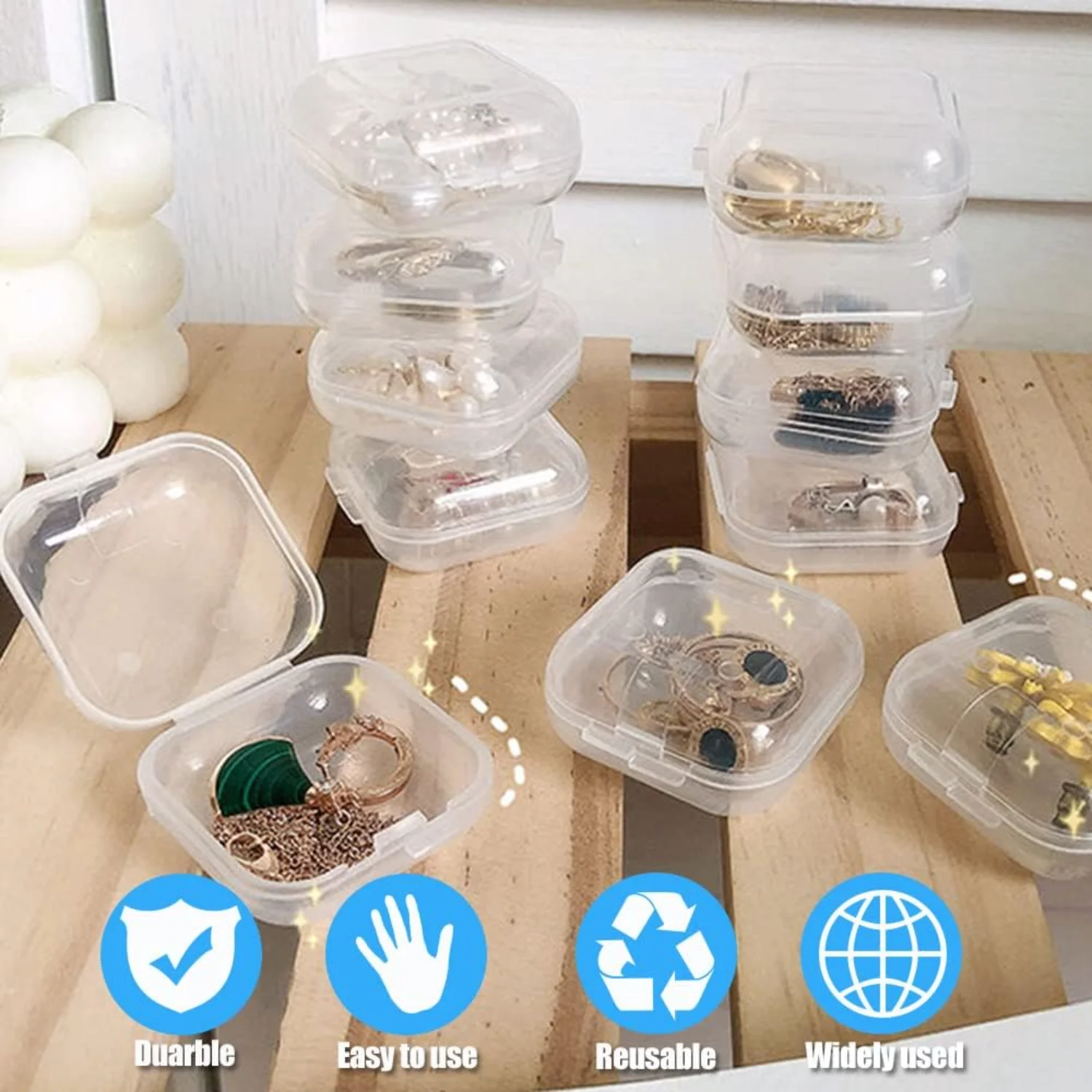 Mini joyería transparente, contenedores de cajas transparentes de plástico pequeñas de 16 Uds., embalaje de viaje portátil para artículos, cuentas, pastillas, tapones para los oídos, Ea