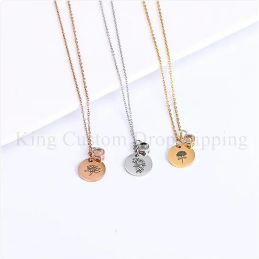 

Custom Photo Projection Combination Necklace Hand Carved Name Date New Year Gift for Family and Friends.