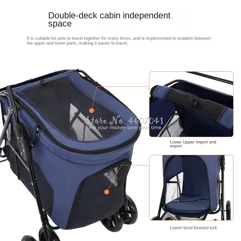 Lightweight Folding Pet Double-layer Trolley Dog Pet Stroller Cat Cage Four-wheeled Outdoor Travel