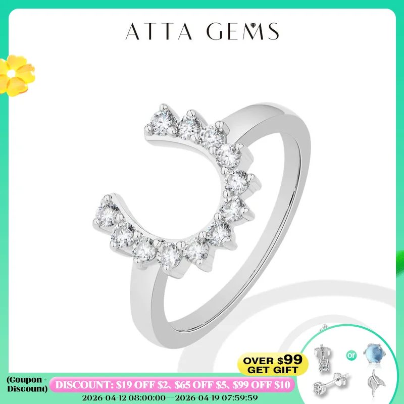 

ATTAGEMS s925 Sterling Silver U-shaped Moissanite Ring D VVS1 Round Cut Horseshoe Design Rings For Women Engagement Party Gifts