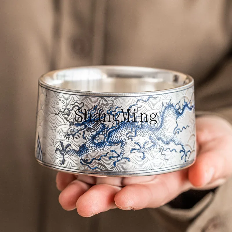 CLL Gilded Silver Blue Pattern Master Cup Household Drinking Tea Cup Large Capacity High-grade Ceramic Kung Fu Tea Set