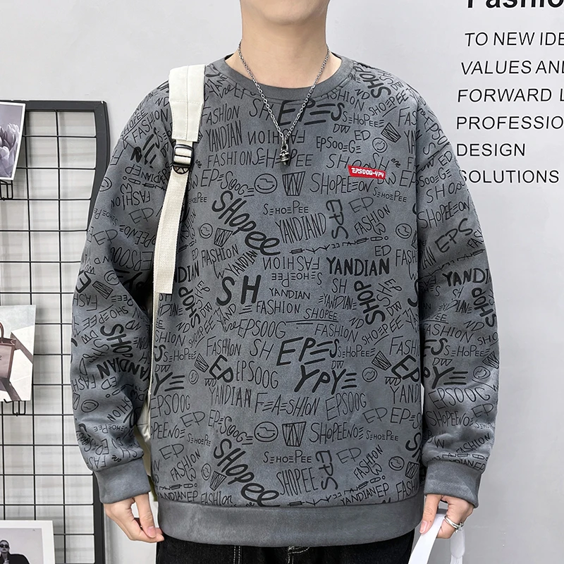 Fashion Printed Spliced Embroidery Letter Sweatshirts Men's Clothing 2024 Spring Summer New Loose Korean Tops Casual Sweatshirts