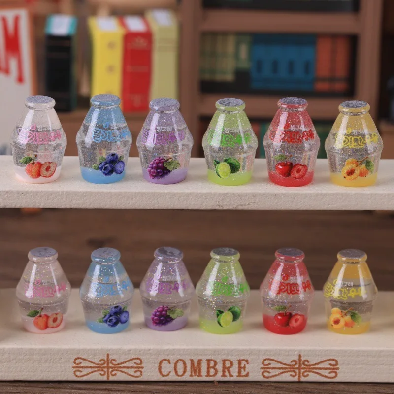 10pcs Simulation Food Toy Transparent Fine Sparkle Fruit Flavor Beverage Bottle Resin Ornament