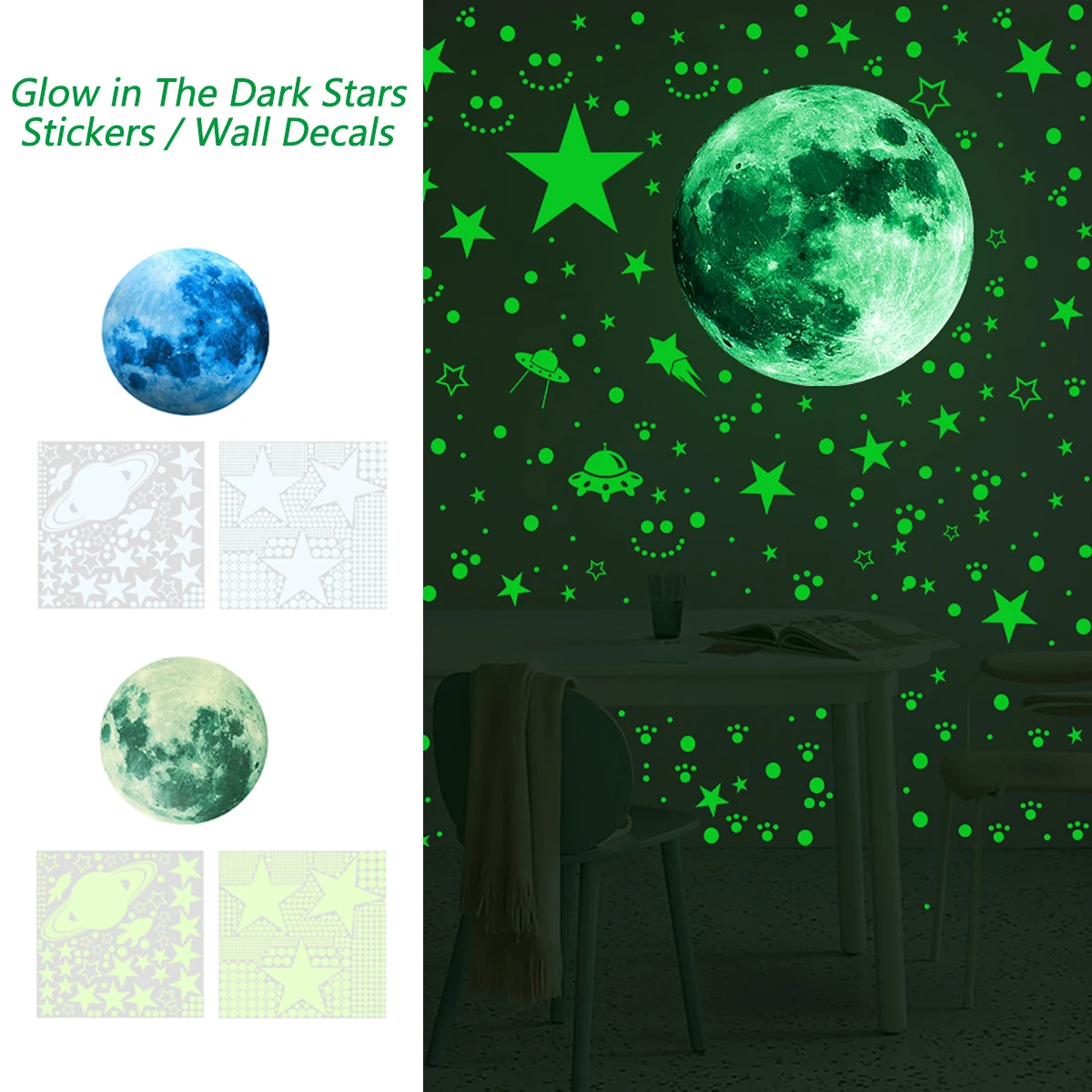 

New Luminous Moon Stars Wall Stickers for Kids Room Home Decoration Wall Decals Glow in the Dark Bedroom Ceiling Decor Decals