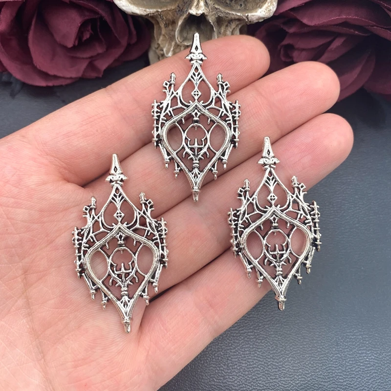 4pcs 49*26mm Vintage Gothic inspired castle window Charm Hollow Heart Castle Charms For Jewelry Making DIY Jewelry Findings