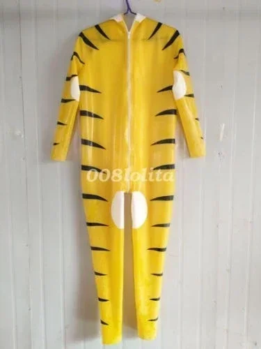 

Fetishism Latex Rubber Men Tiger Handsome Suit Bodysuit Catsuit New Size XS-XXLHalloween
