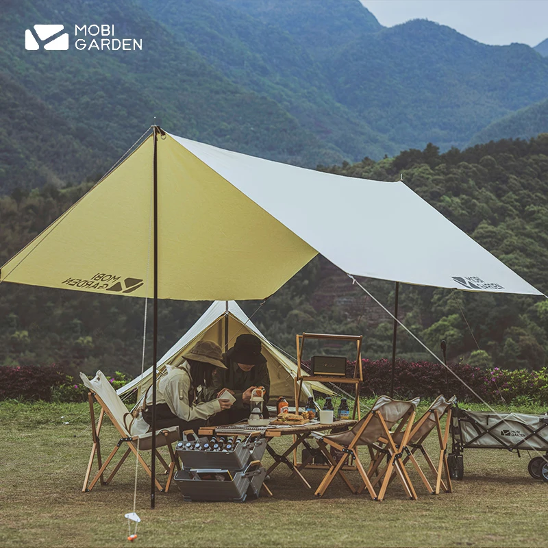 MOBI GARDEN Era Rhombus Camping Sun Shelter Tent Area 20㎡ Large Thickened Cotton Fabric PU2000MM Waterproof Outdoor Travel Tarp