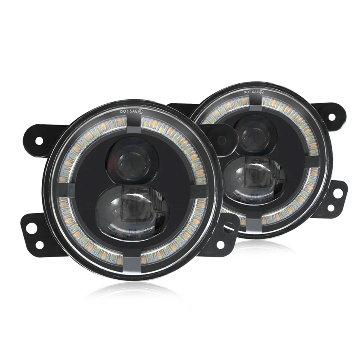 4 Inch Round LED Fog Lights with White DRL Amber Turn Signal Lights for JK Accessories