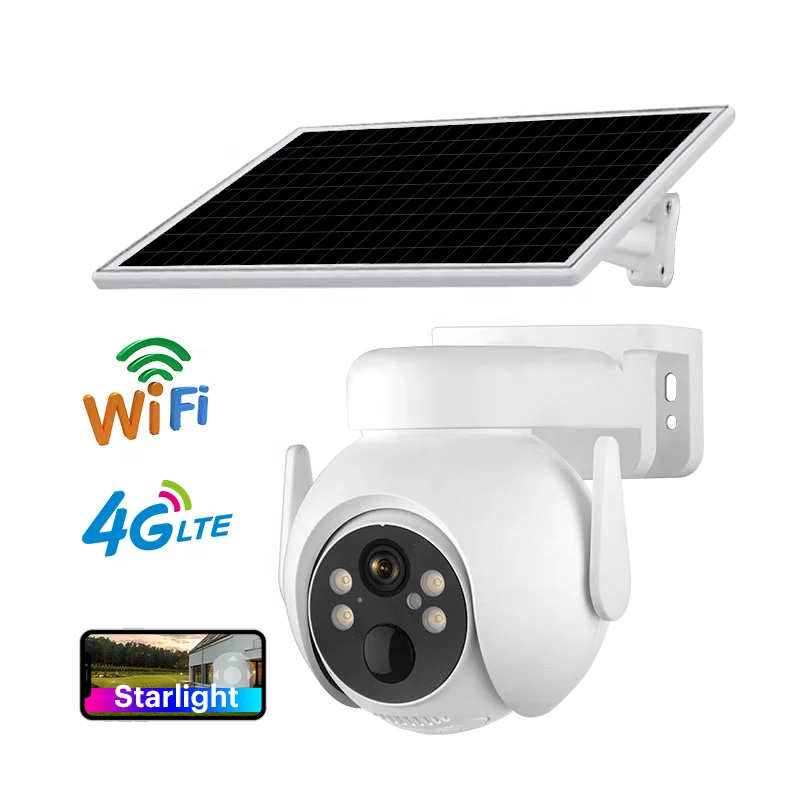 

2026 3MP WiFi 4G Sim Card Lte Super Starlight Outdoor Solar Panel Camera 2K Full Color Cctv Security 4g Solar Powered Ptz C