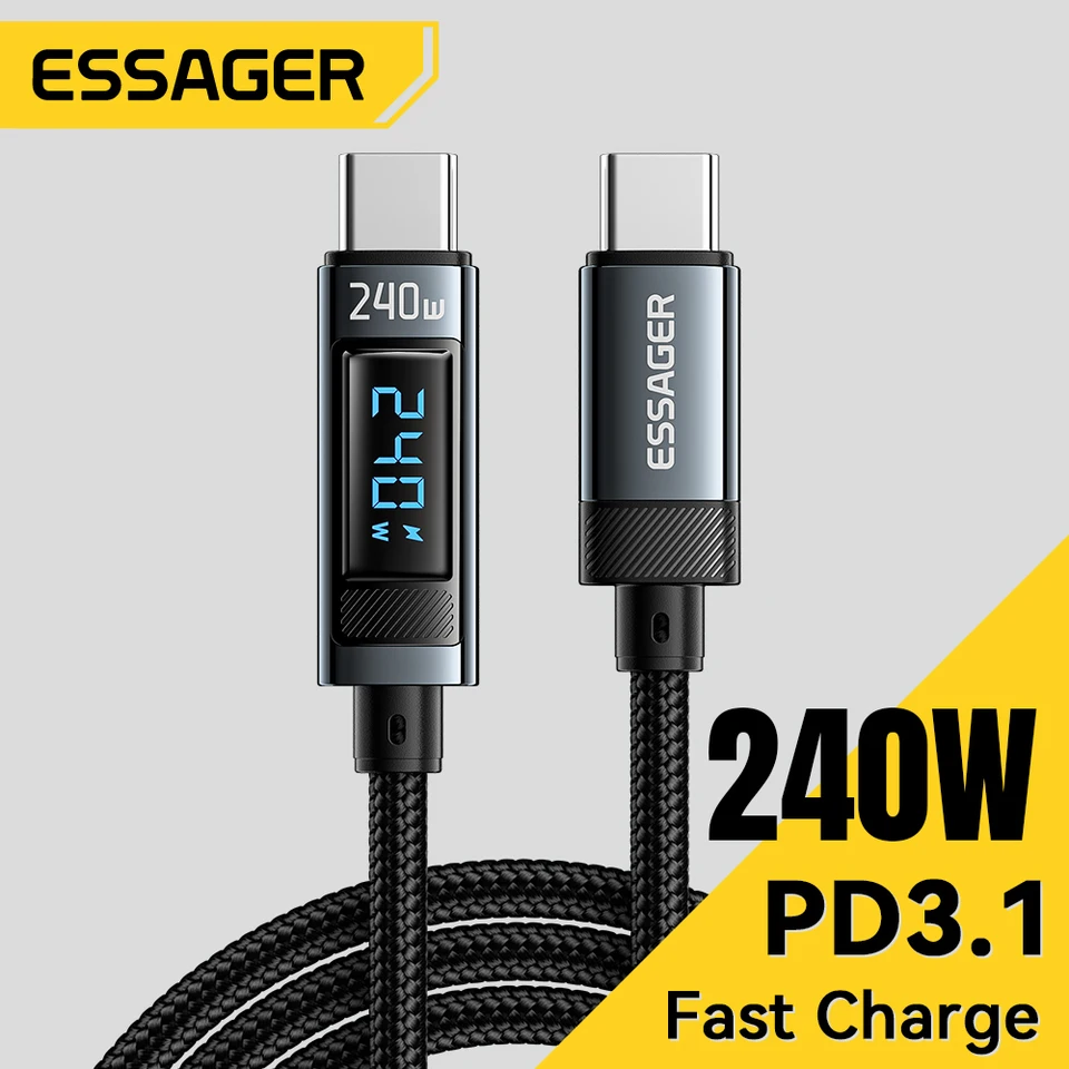 Cable Essager 240W USB Tipo C a USB C PD 3.1 Carga Rápida para iPhone 15 Pro Max Macbook Pro Xiaomi Samsung