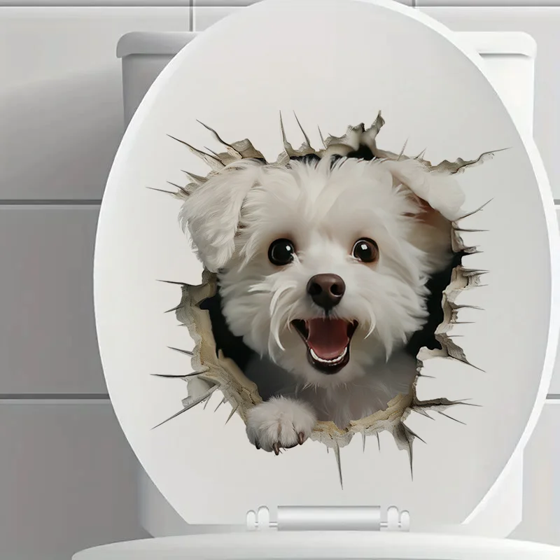 

90901# Cute 3D Maltese Dog Toilet Stickers, Bedroom Entryway Living Room Porch Home Decoration Wall , Removable Stickers