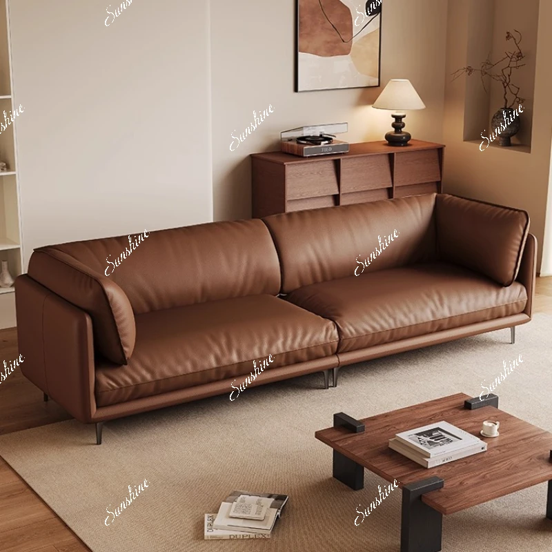 

Leather retro small apartment Nordic living room straight sofa simple