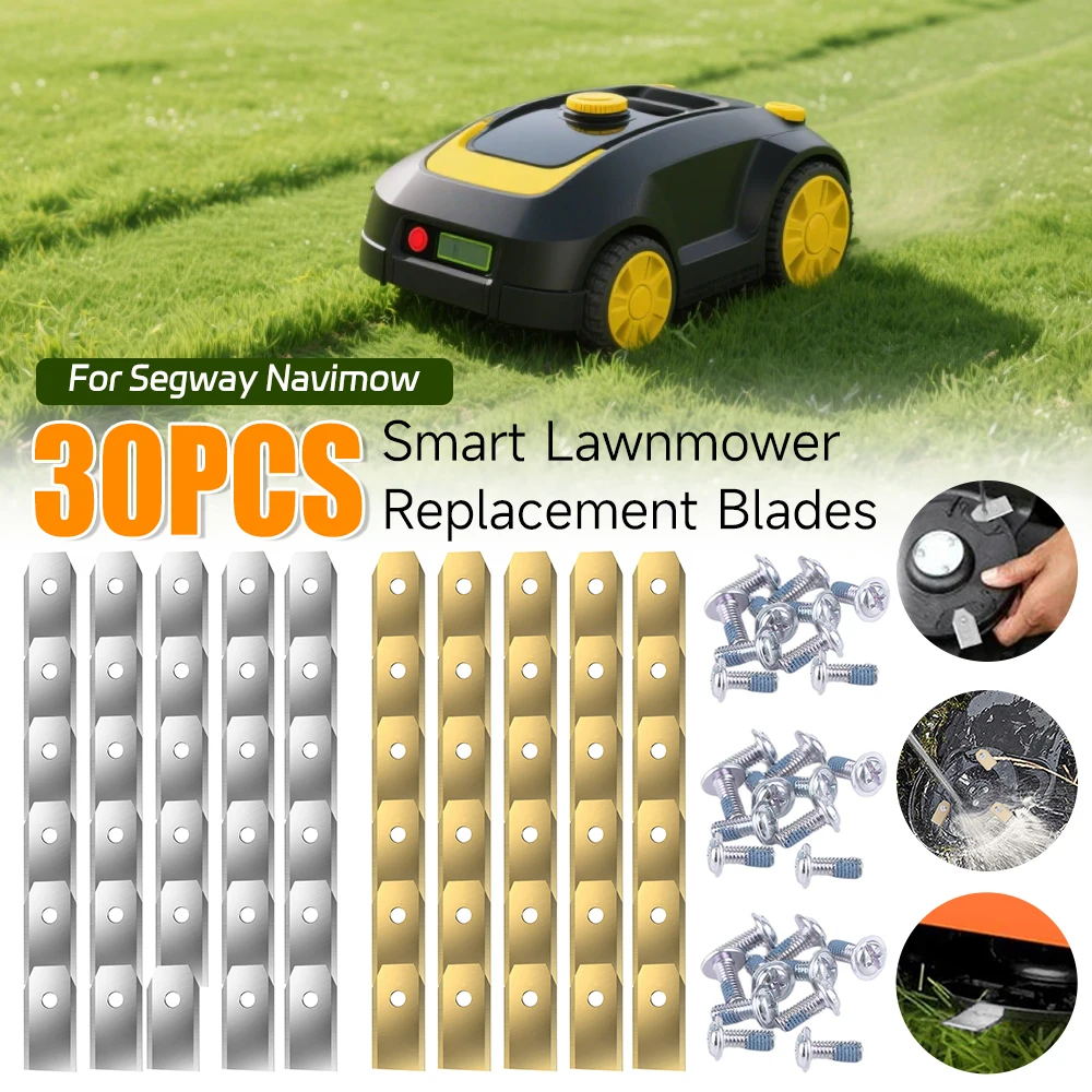 30Pcs For Segway Navimow Smart Lawnmower Replacement Blades With Screws Robotic Stainless Steel Lawn Mower Blades 35x18x0.9MM
