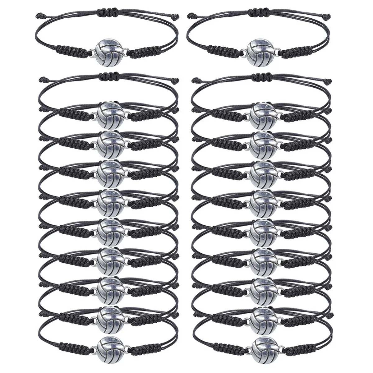 ABME New 20 Pcs Volleyball Beads Adjustable Wristbands Inspirational Sport Ball Bracelet for Teens Sport Team Players