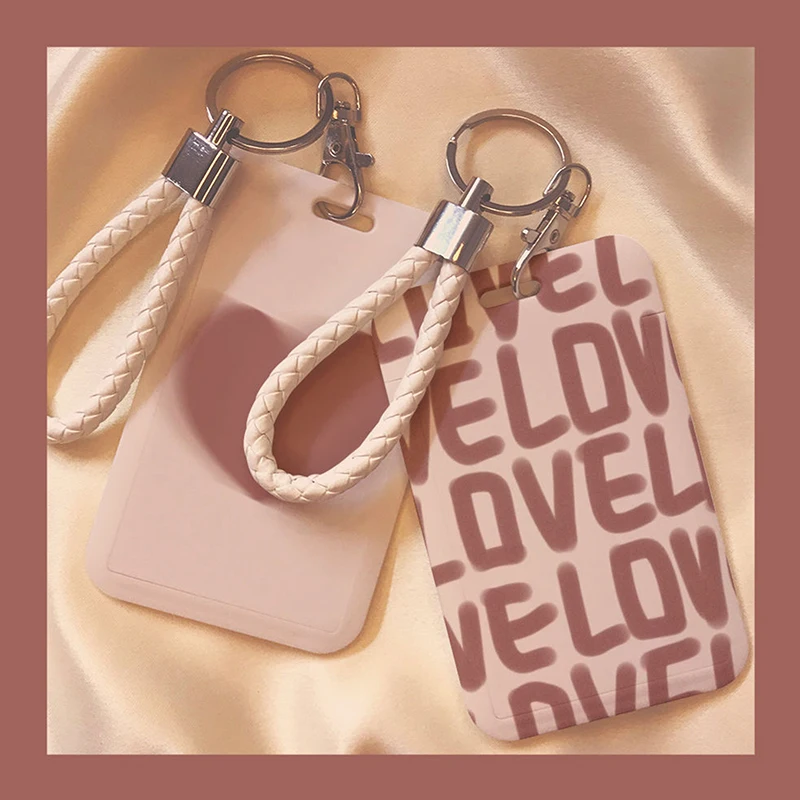 Cartoon Card Holder Photocard Holder Keychain Students Card Protectors Pink ID Bank Cards Cover School Stationery