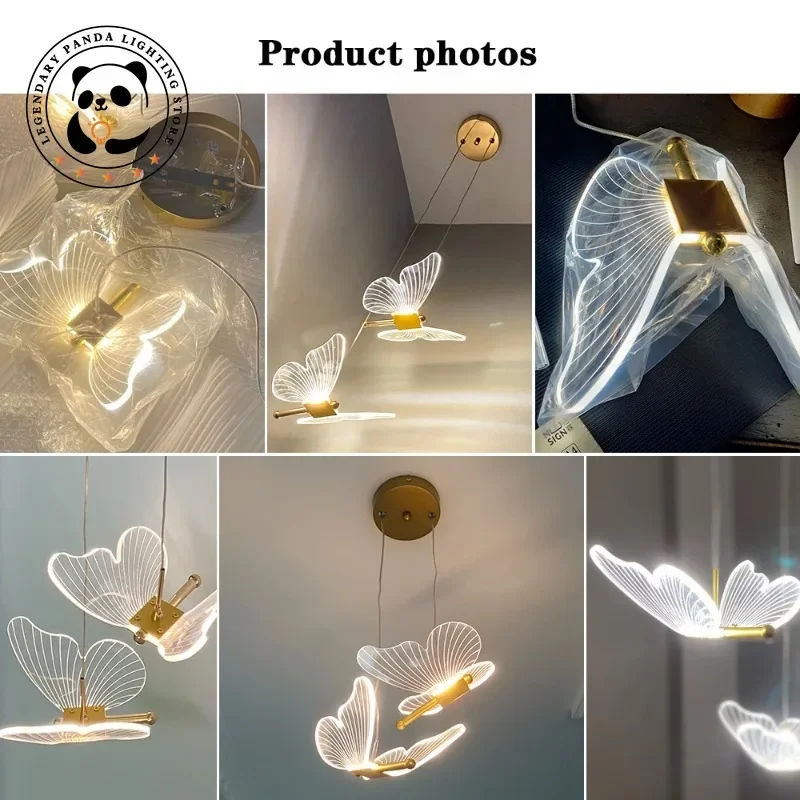 Imagem -04 - Modern Butterfly Led Iluminação Chandelier Bedroom Bedside Background Acrílico Lâmpada Pingente Home Decor Hanging Celing Luminárias