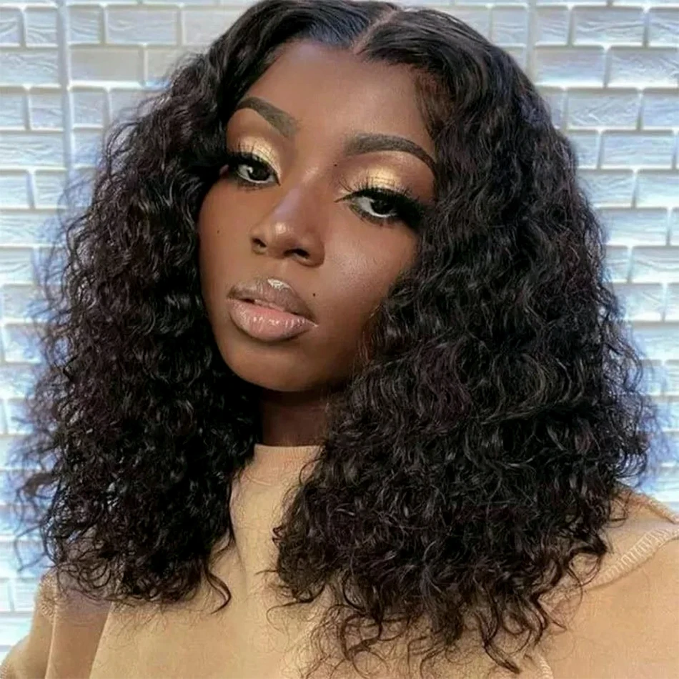 

Short Curly Deep Wave Bob Brazilian 100% Human Hair 13x4 Transparent Lace Frontal Wigs 4x4 Closure Lace Front Wig 230% Density