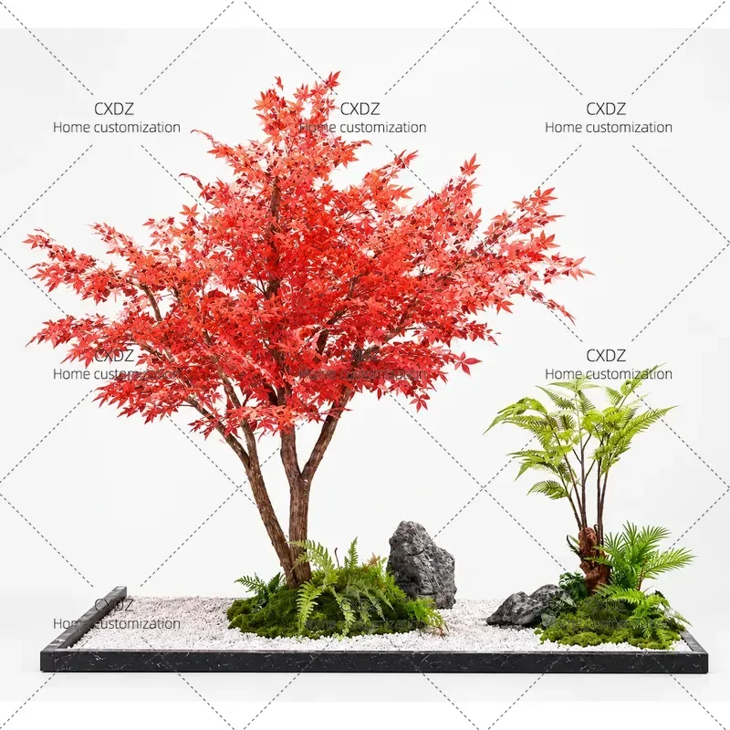Artificial Red Maple Tree Large Decorative Plant for Hotel Landscaping Indoor Bionic Faux Tree Home Office Decoration
