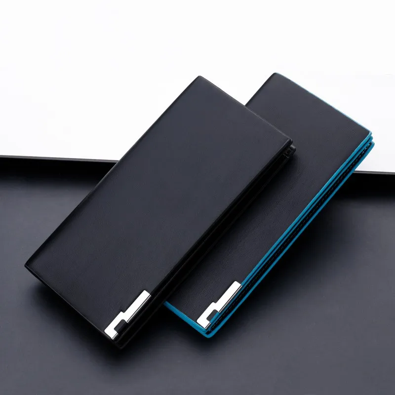 Men's Long Wallet Purses Multi Card Holders Photo Bag Thin Billfold Metal PU Blue Black Business Gift