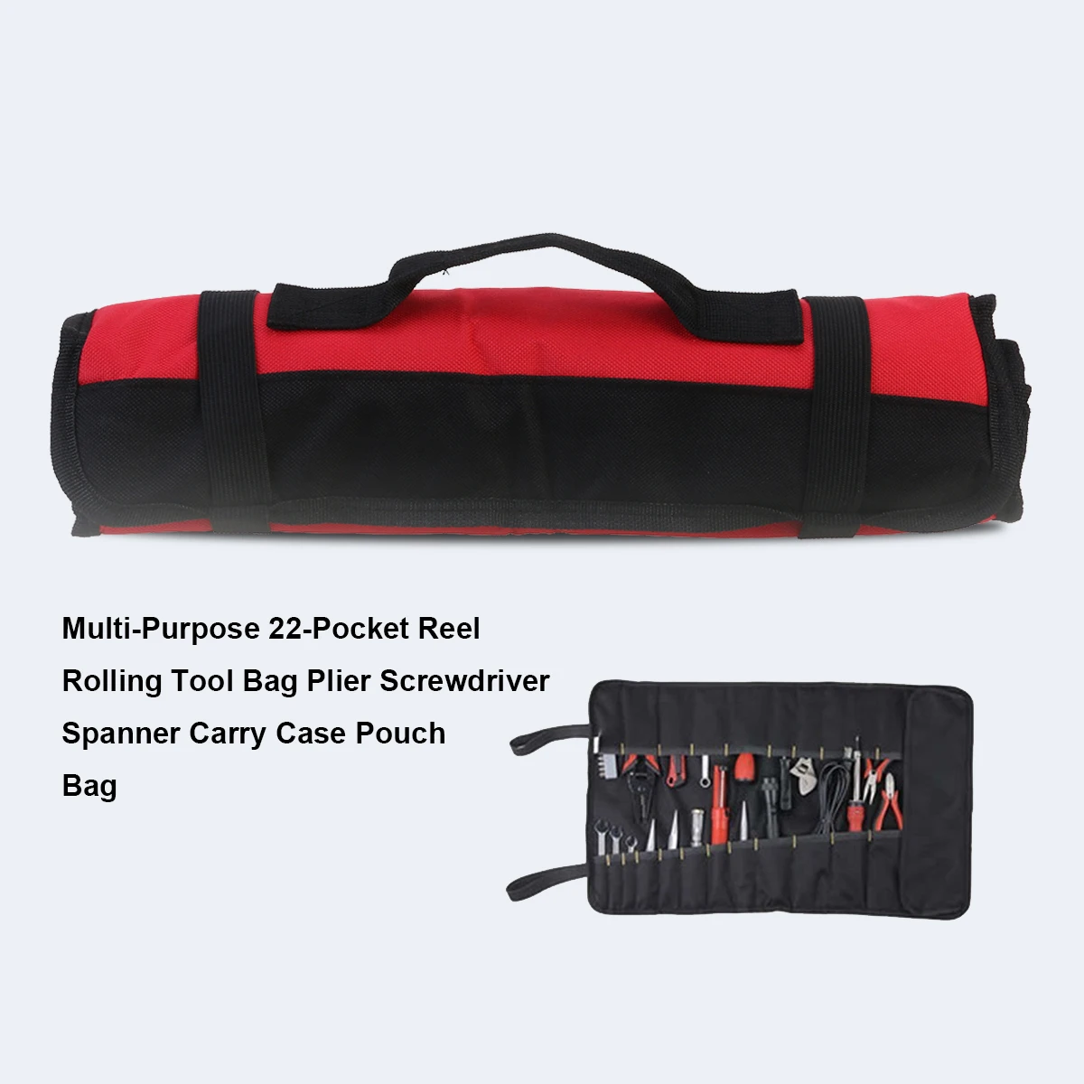 

22-Pocket Oxford Fabric Tool Bag Roll Up Pouch Organizer Portable Carry Case For Pliers Screwdrivers Spanners Flashlights