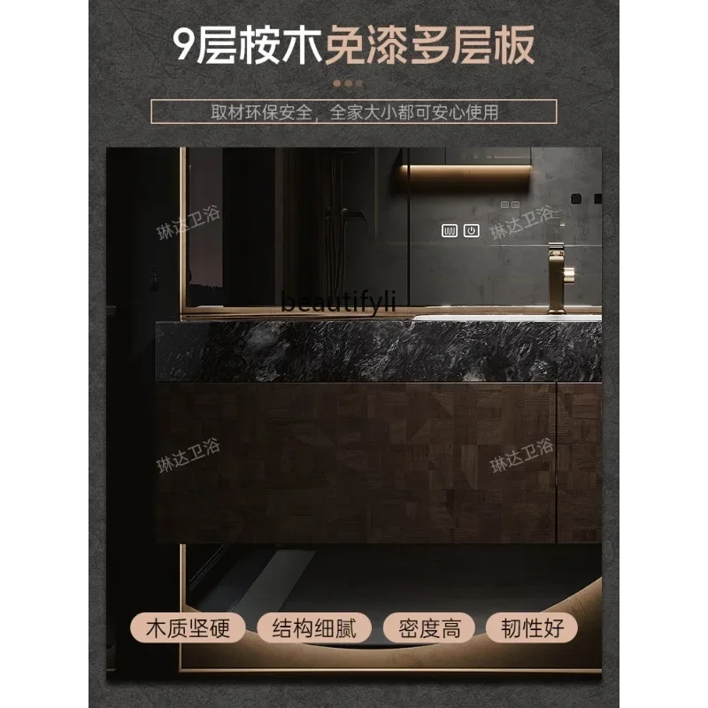 Z.Italian light luxury bathroom cabinet combination luxury stone seamless ceramic basin washbasin