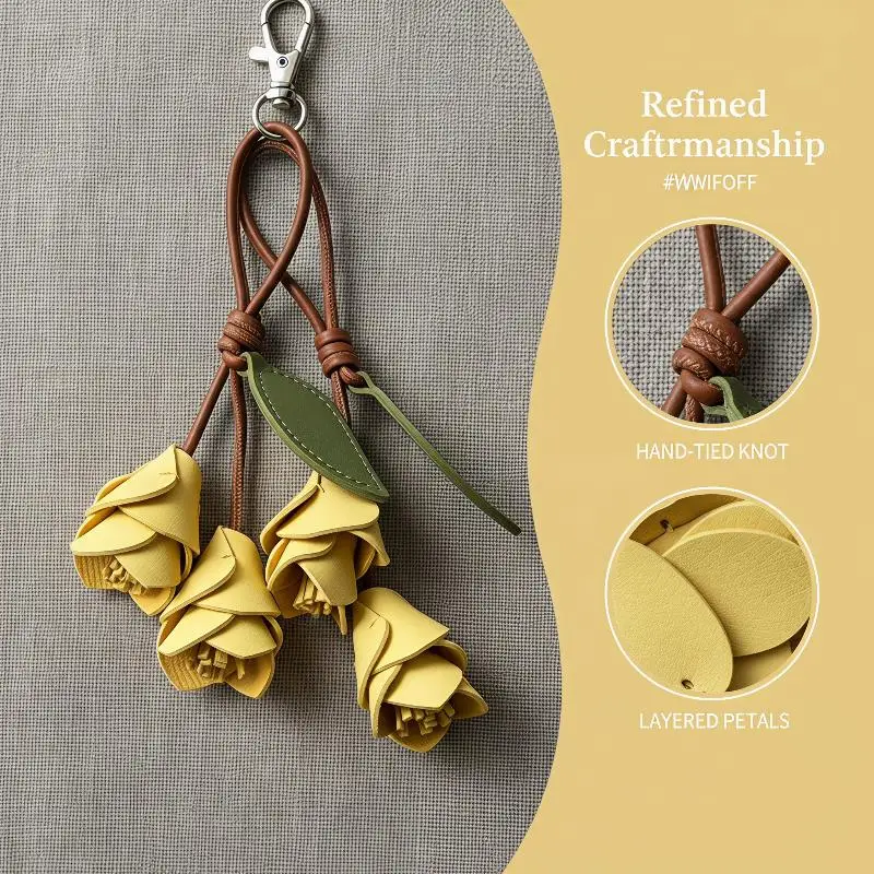 Lovely Hanger Pu Leather Tulip Pendant Colorful Fashion Pu Flower Keychain Creative Bag Decoration Luggage Accessories